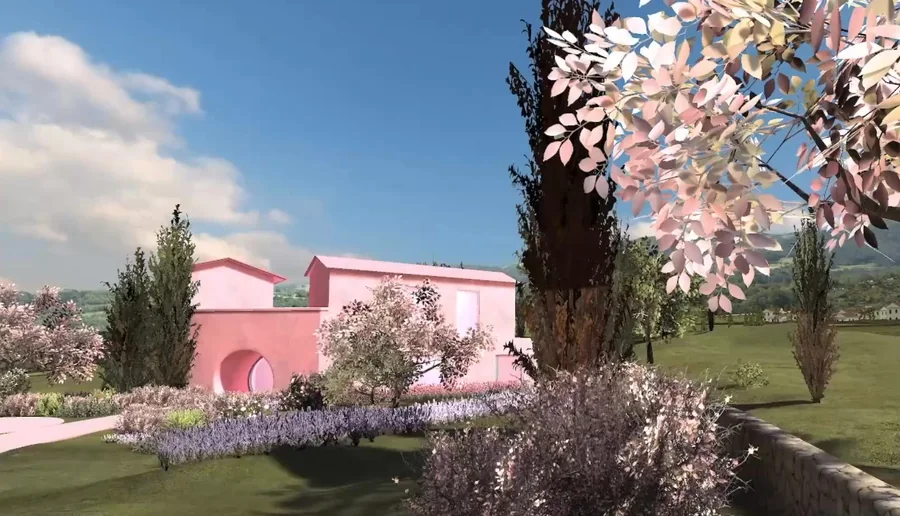 A pink house in a digital garden